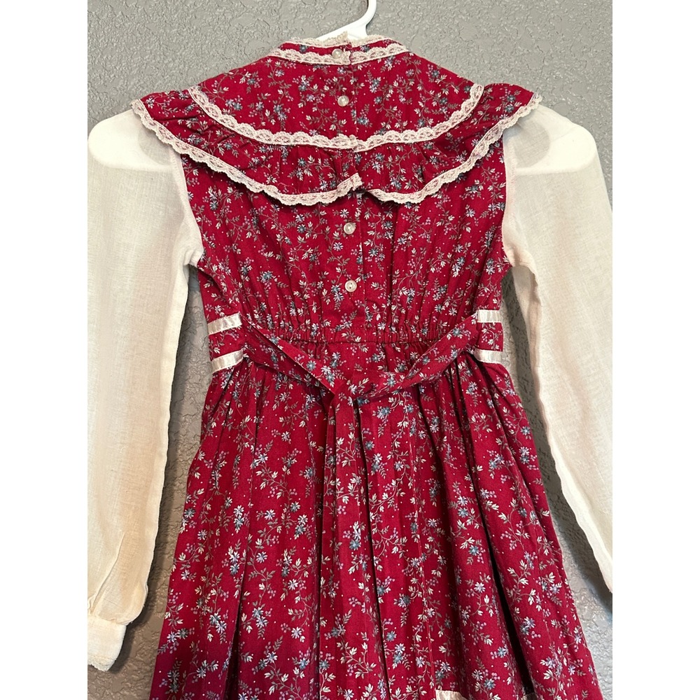 Vintage Gunne Sax Girls Dress 6X Burgundy Floral Lace Prairie Victorian Red - Picture 3 of 16